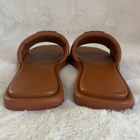 TORY BURCH Double T Logo Sport Leather Slide Sandal Aged Camello/Gold Size: 9 - Picture 7 of 16